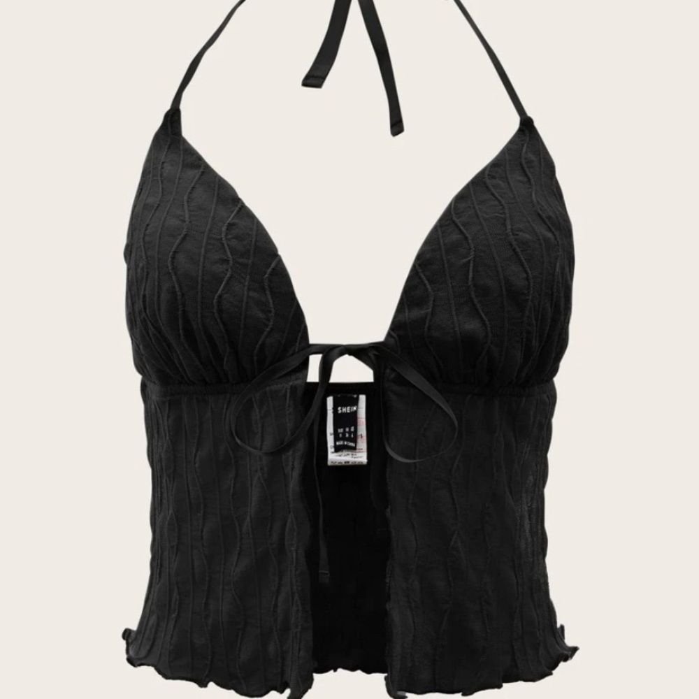black backless halter top
